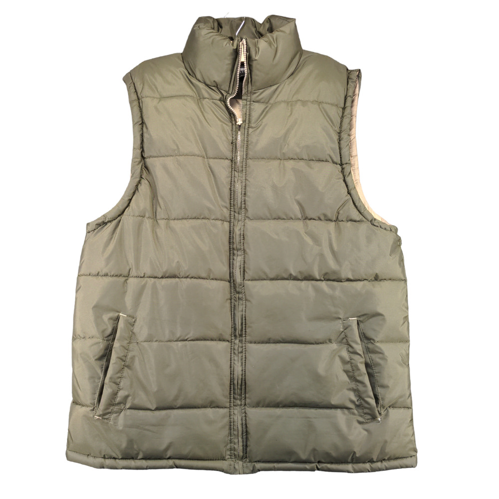 Fourcast Outerwear Men's Puffer Vest Green Large Sleeveless Polyester Coated